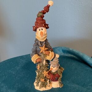Boyds Bears Snowman and Child Figurine - Red, Blue, Green